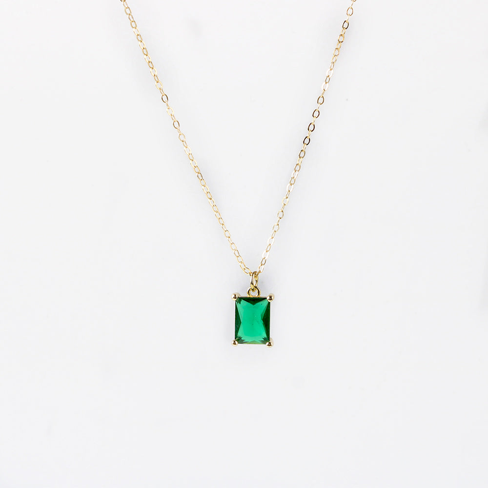 Green Emerald Cut Necklace Gold