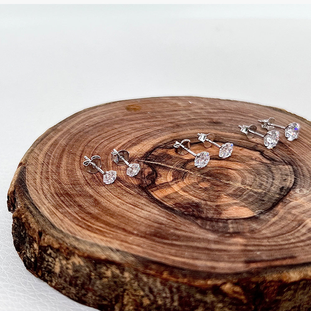 Round Cut Cubic Zirconia Set of 3 Pairs Sterling Silver Studs