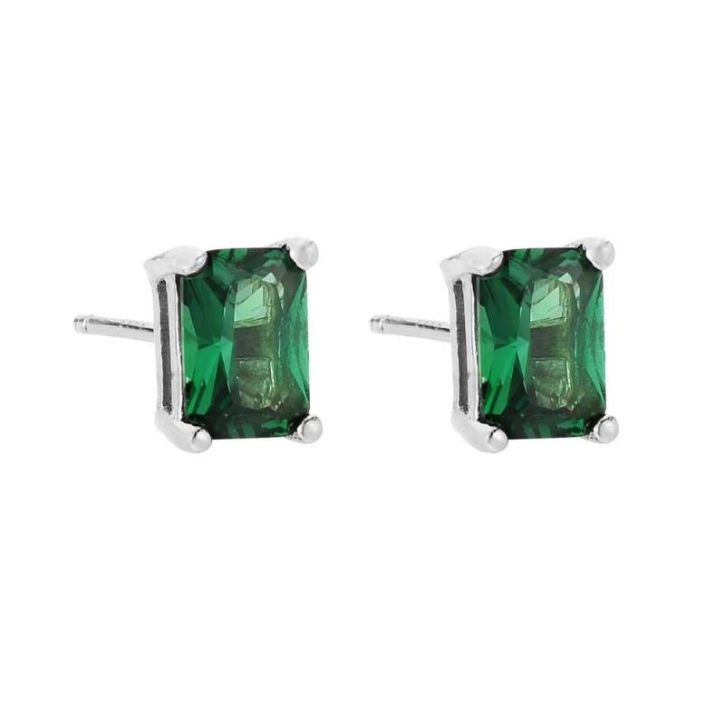 Green Emerald Cut Stud Silver