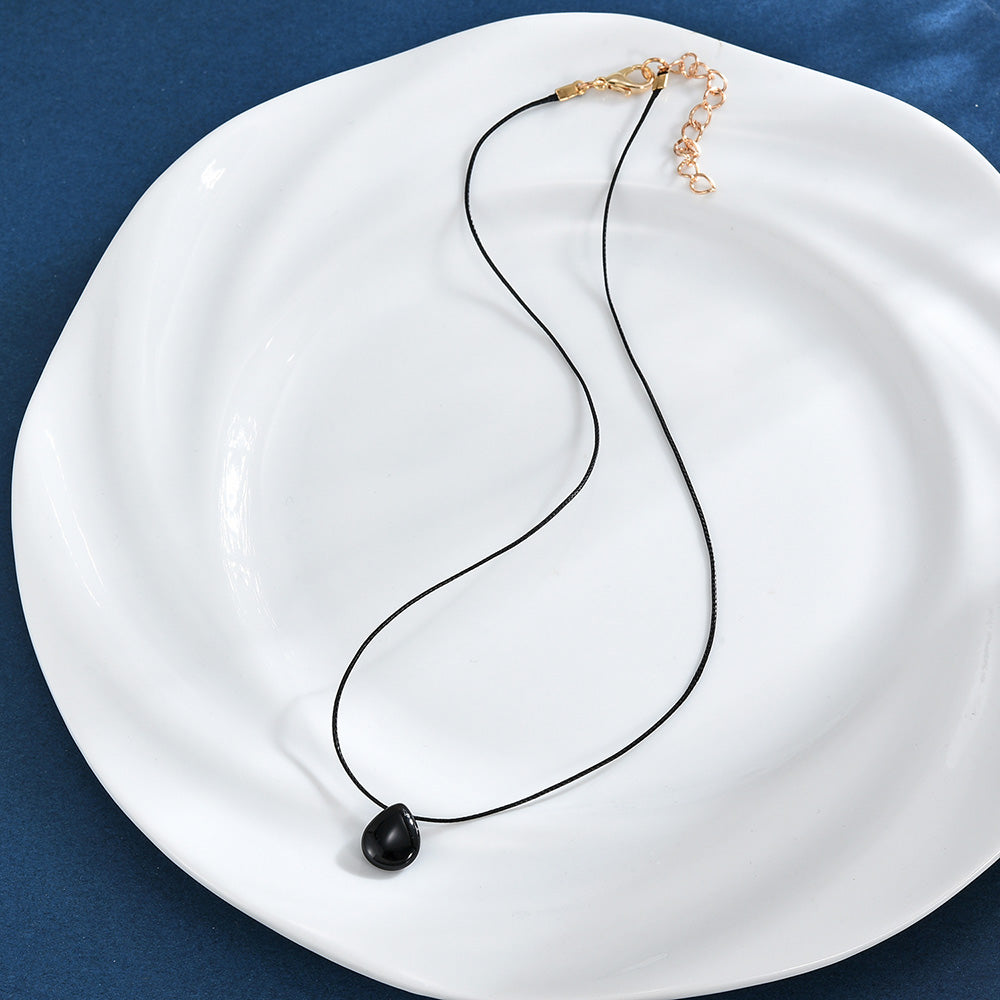 Black Agate cord Necklace (pear drop stone)
