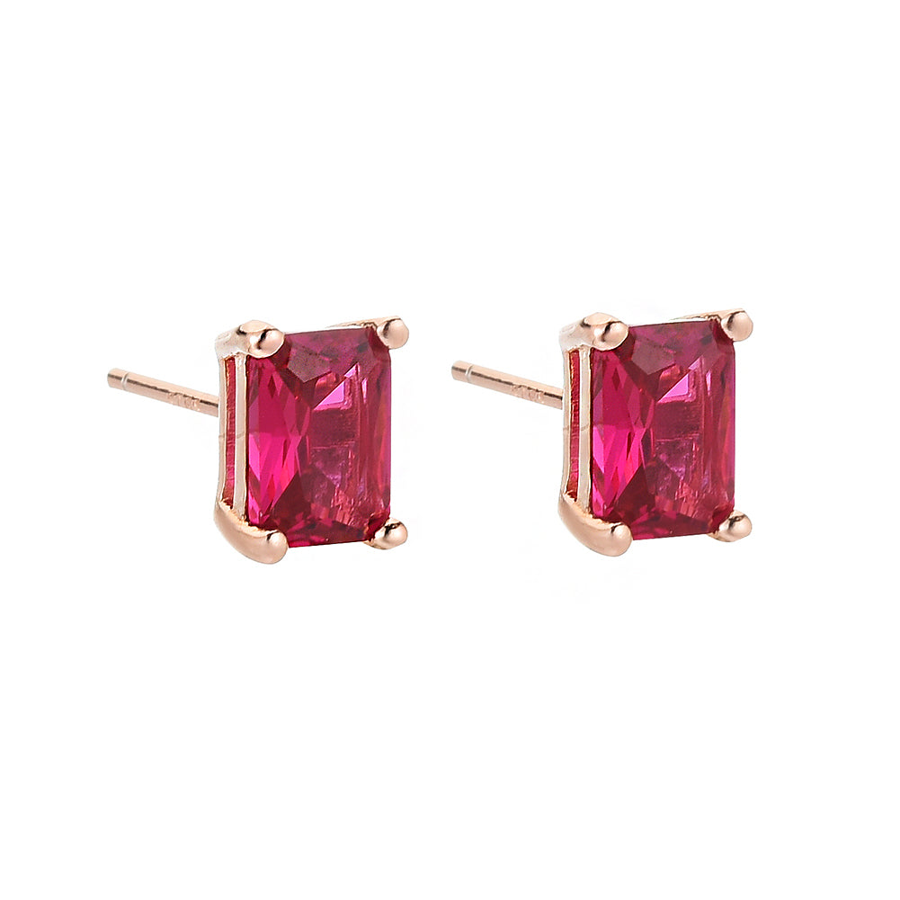 Ruby Emerald Cut Stud Rose Gold Plated