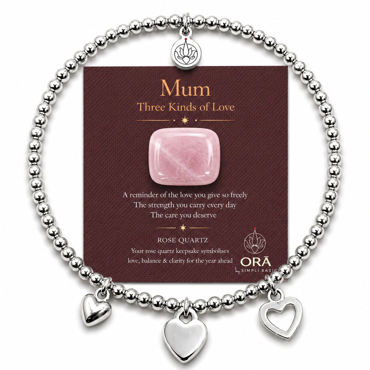 ORĀ Mum Rose Quartz Keepsake Charm Bead Bracelet – A Gift of Love, Strength & Gratitude