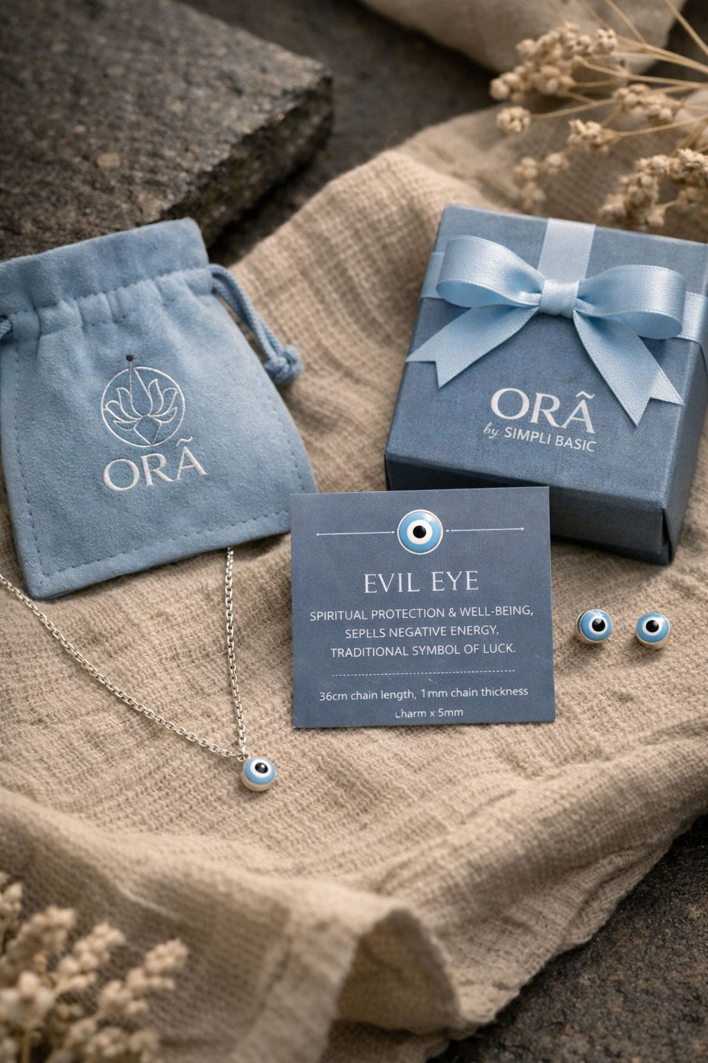 Evil Eye Necklace & Mini Protection Eye Studs Set