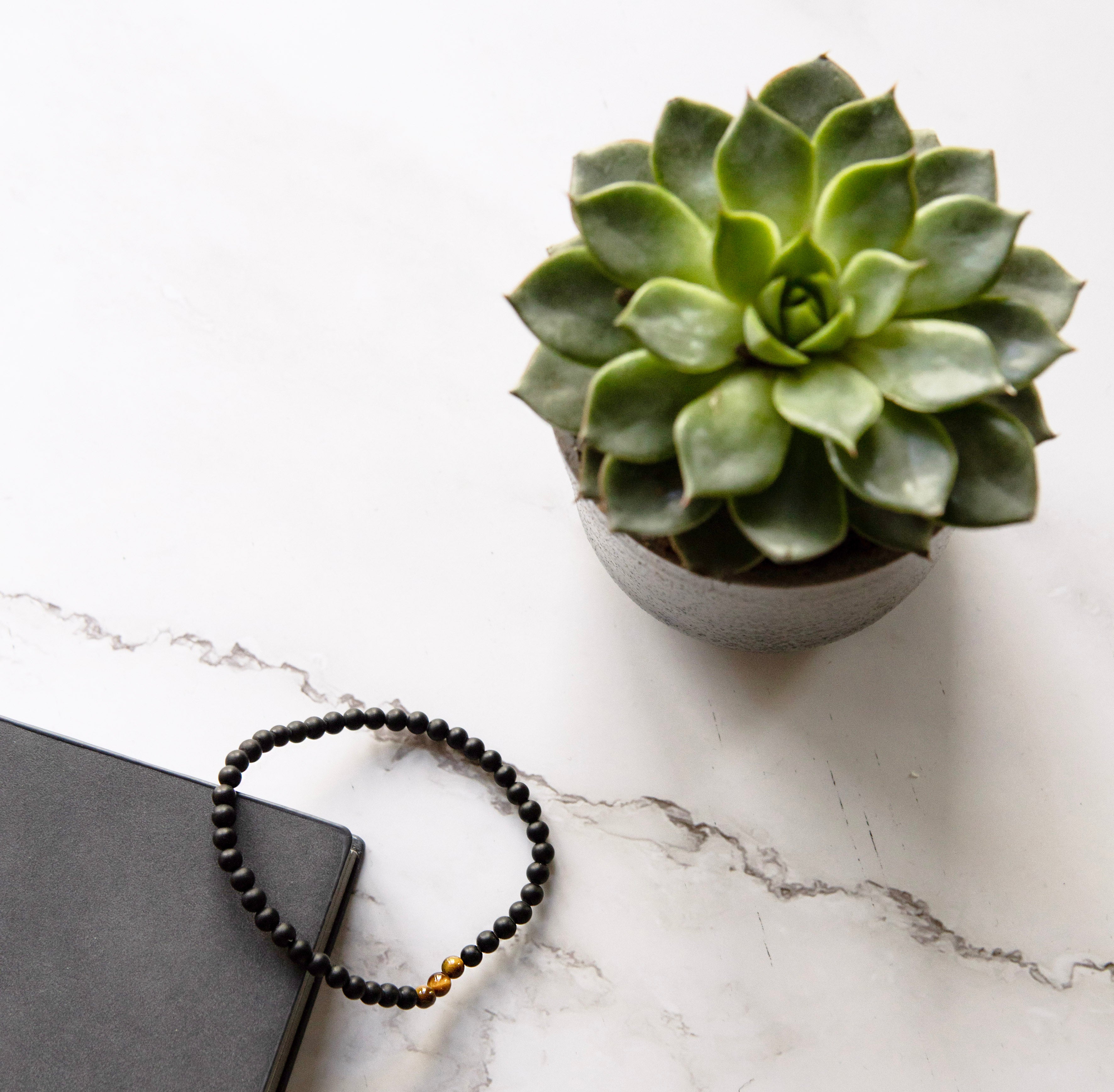 Matte Onyx & 3 Tiger Eye bead bracelet 4mm