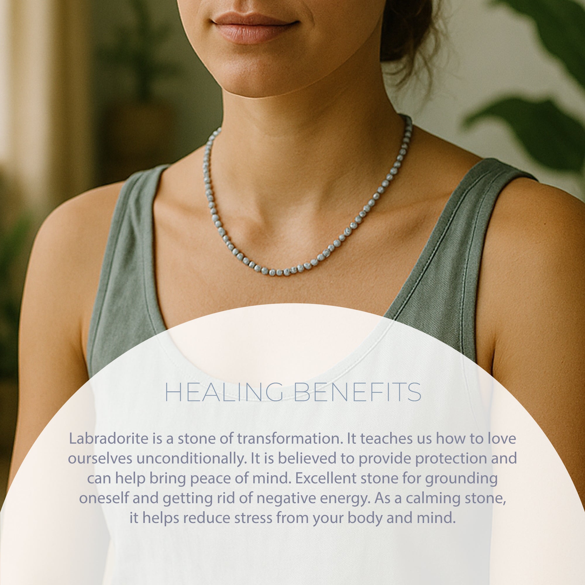 NATURAL LABRADORITE HEALING GEMSTONE BEADS NECKLACE