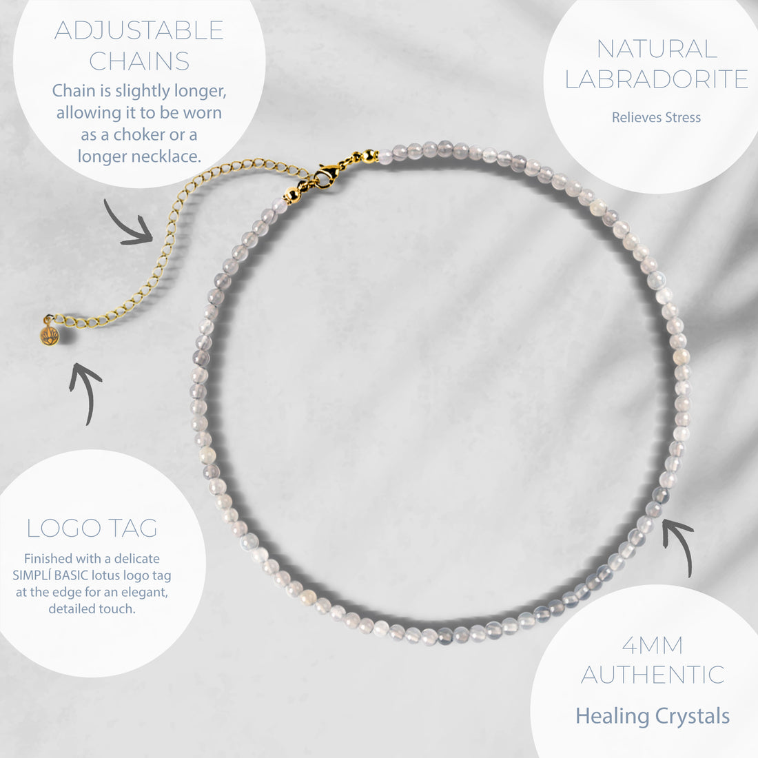 NATURAL LABRADORITE HEALING GEMSTONE BEADS NECKLACE