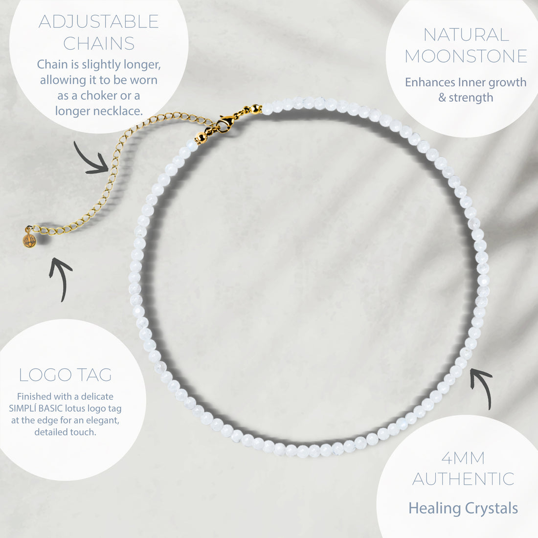 Natural Moonstone Healing Gemstone Beads  Necklace