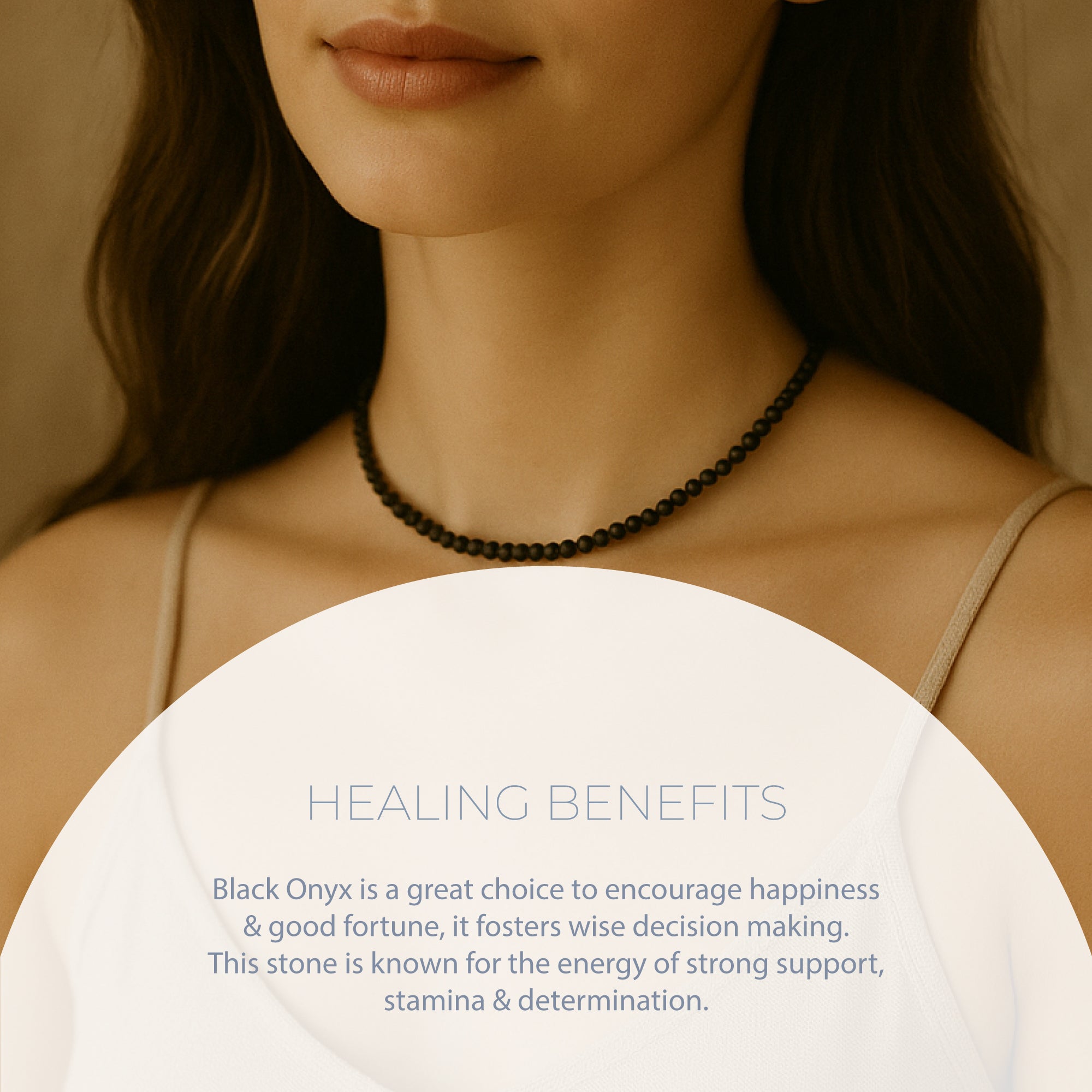 NATURAL BLACK ONYX HEALING GEMSTONE BEADS NECKLACE