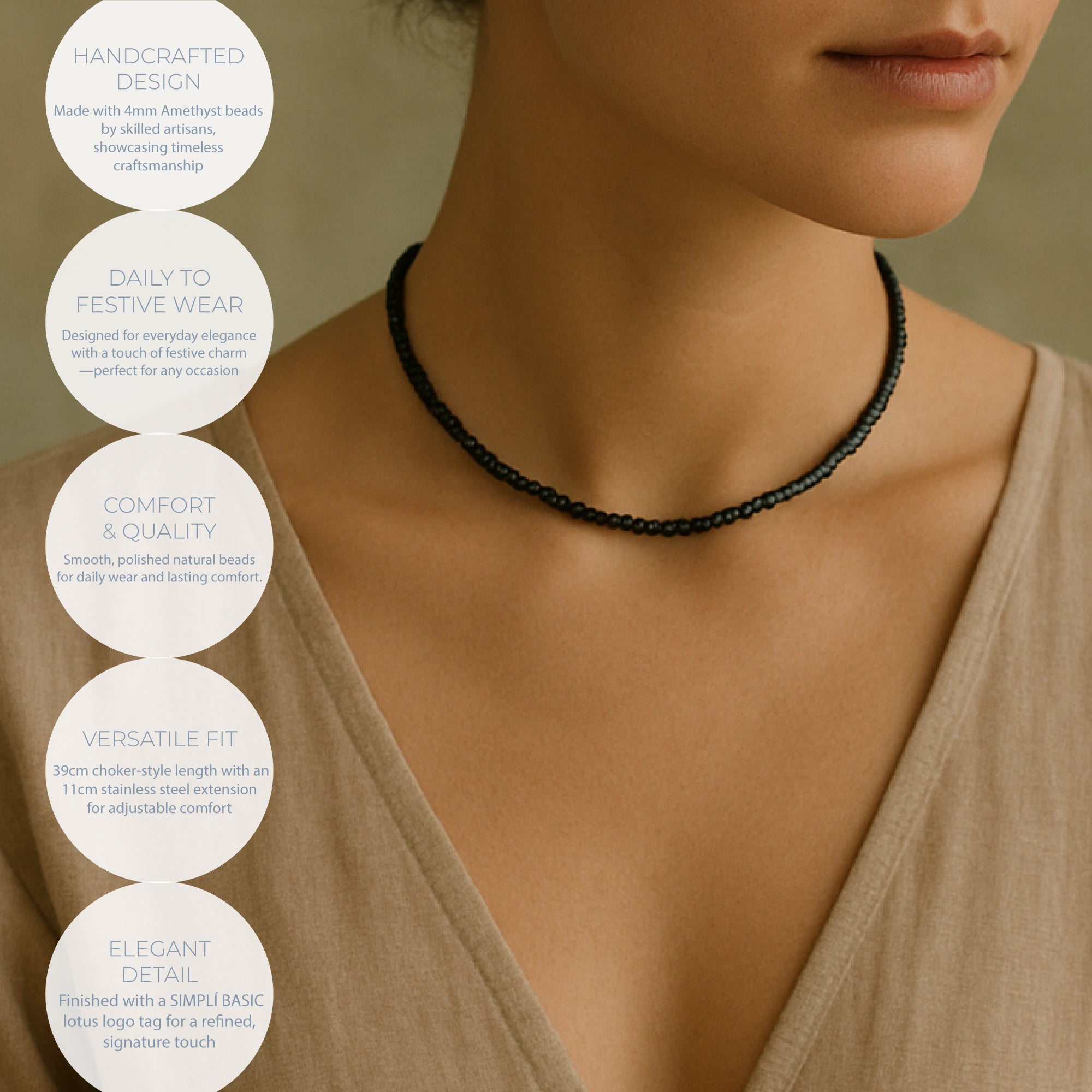 NATURAL BLACK ONYX HEALING GEMSTONE BEADS NECKLACE