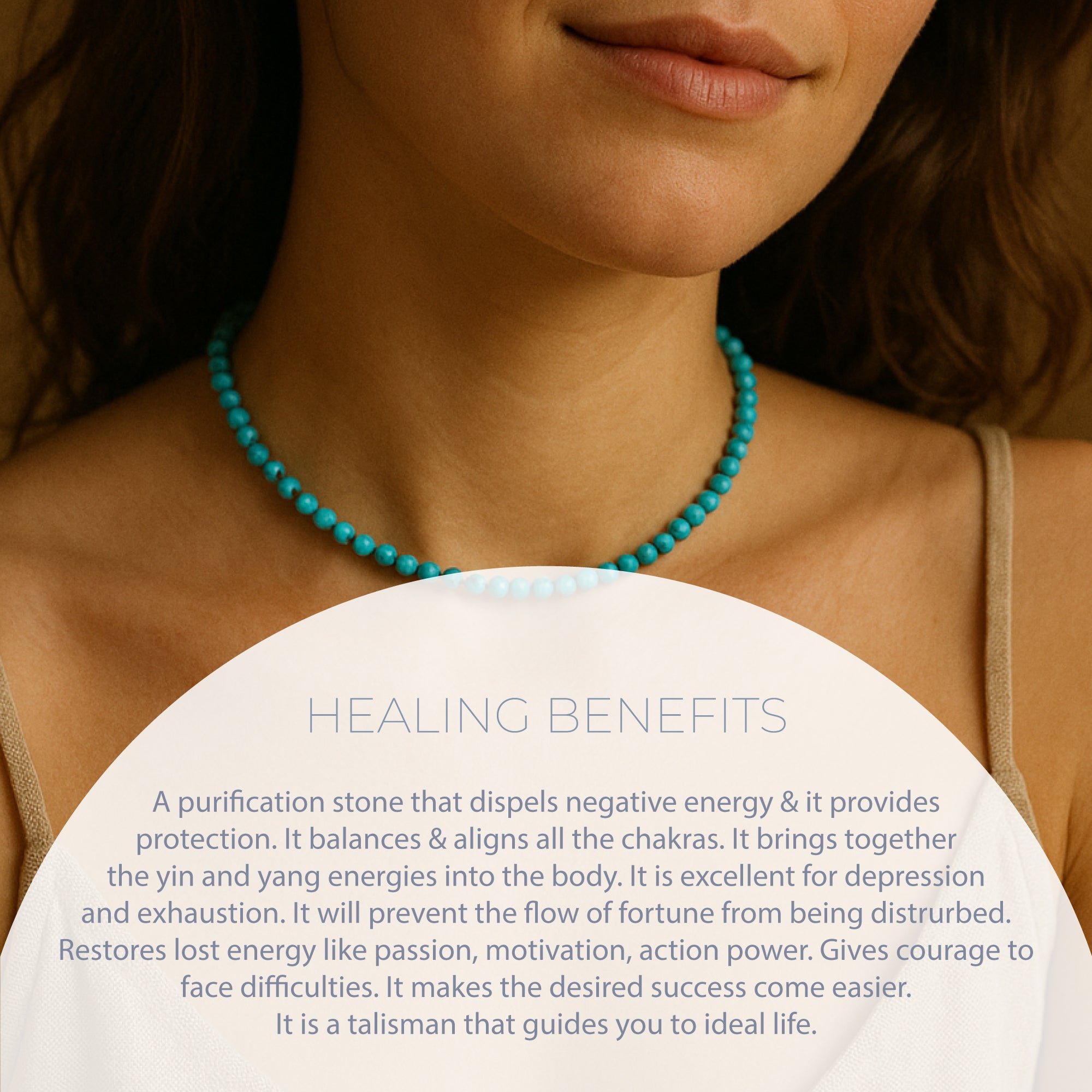 NATURAL TURQUOISE HEALING GEMSTONE BEADS NECKLACE