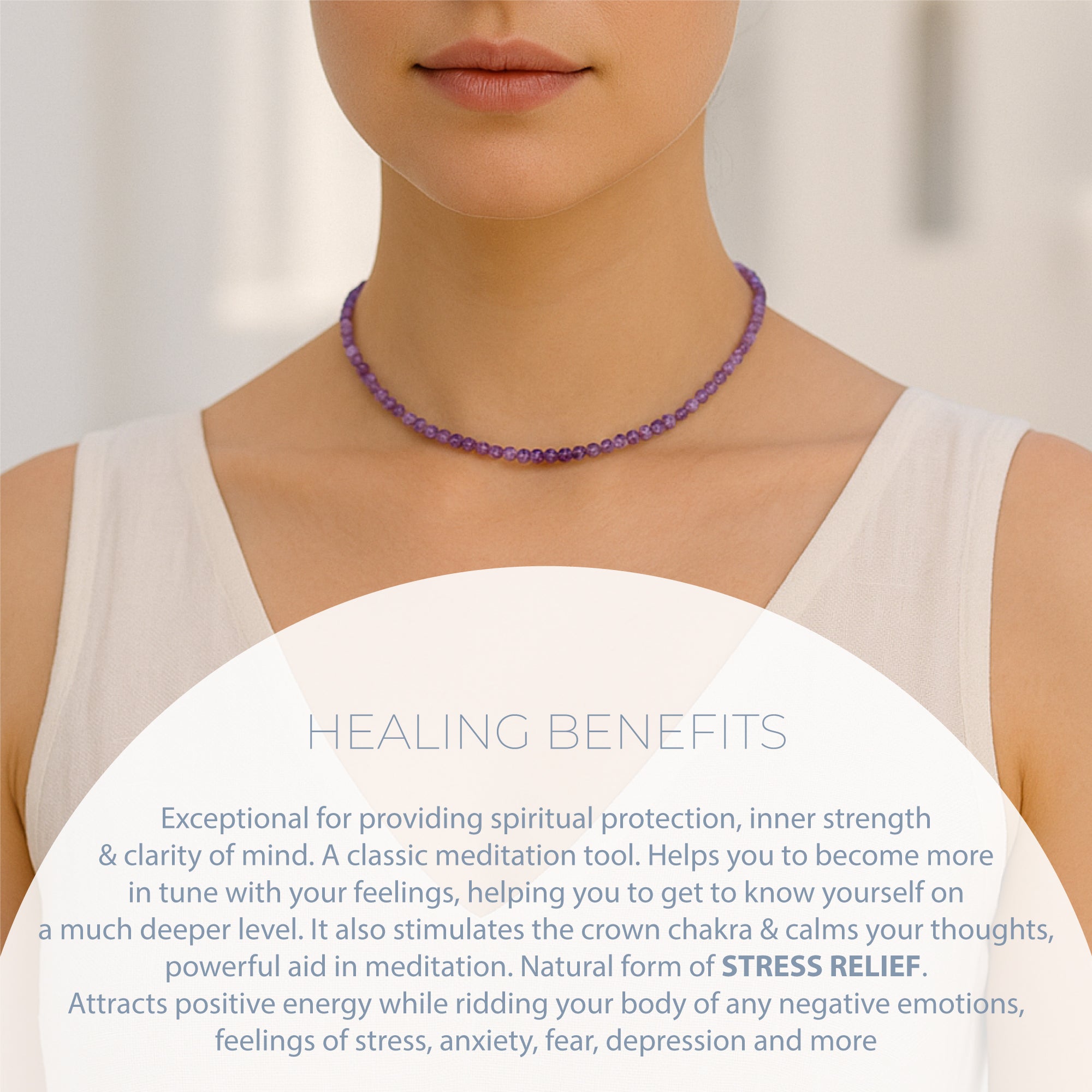 NATURAL AMETHYST HEALING GEMSTONE BEADS NECKLACE