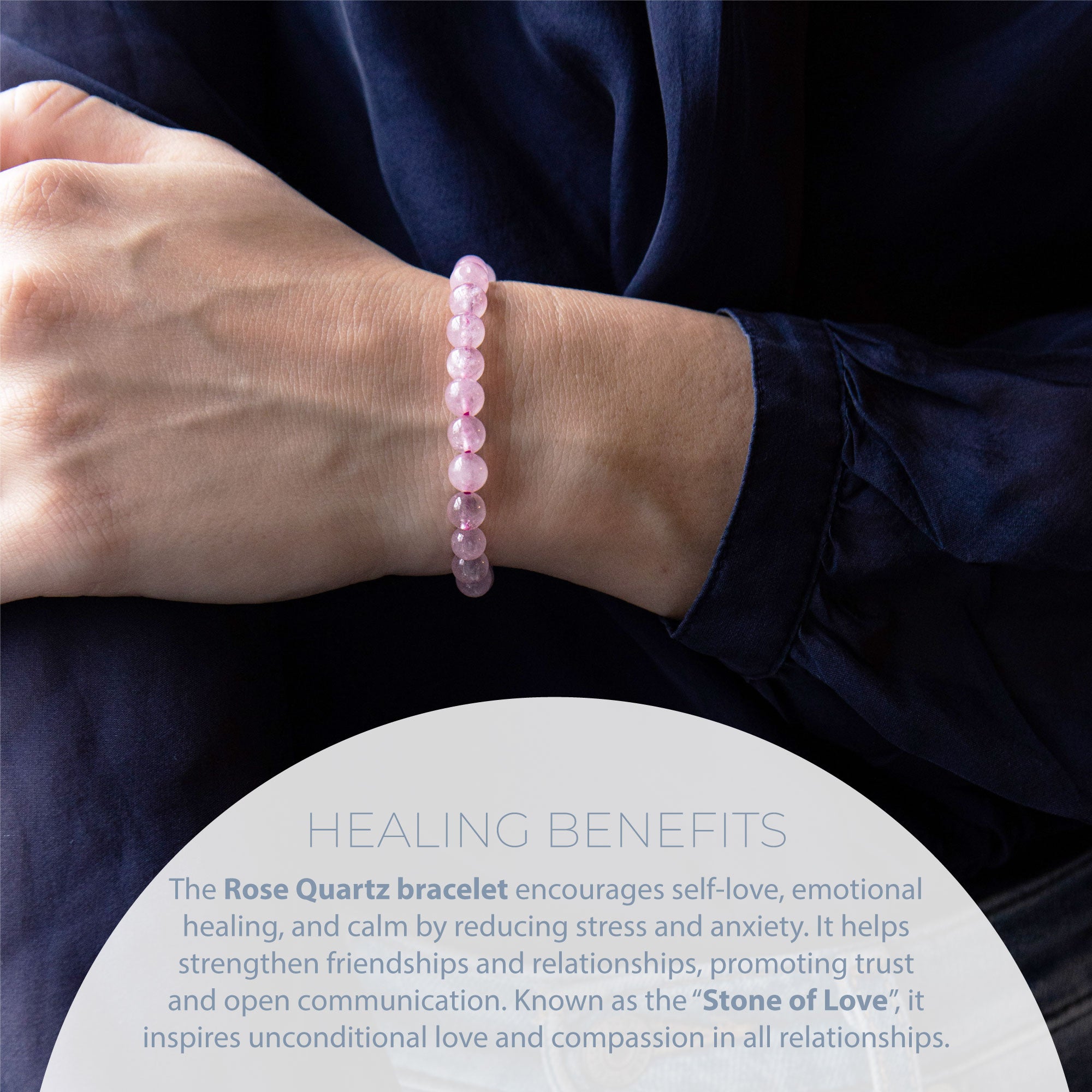 HEALING ROSE QUARTZ BEAD BRACELET 6MM