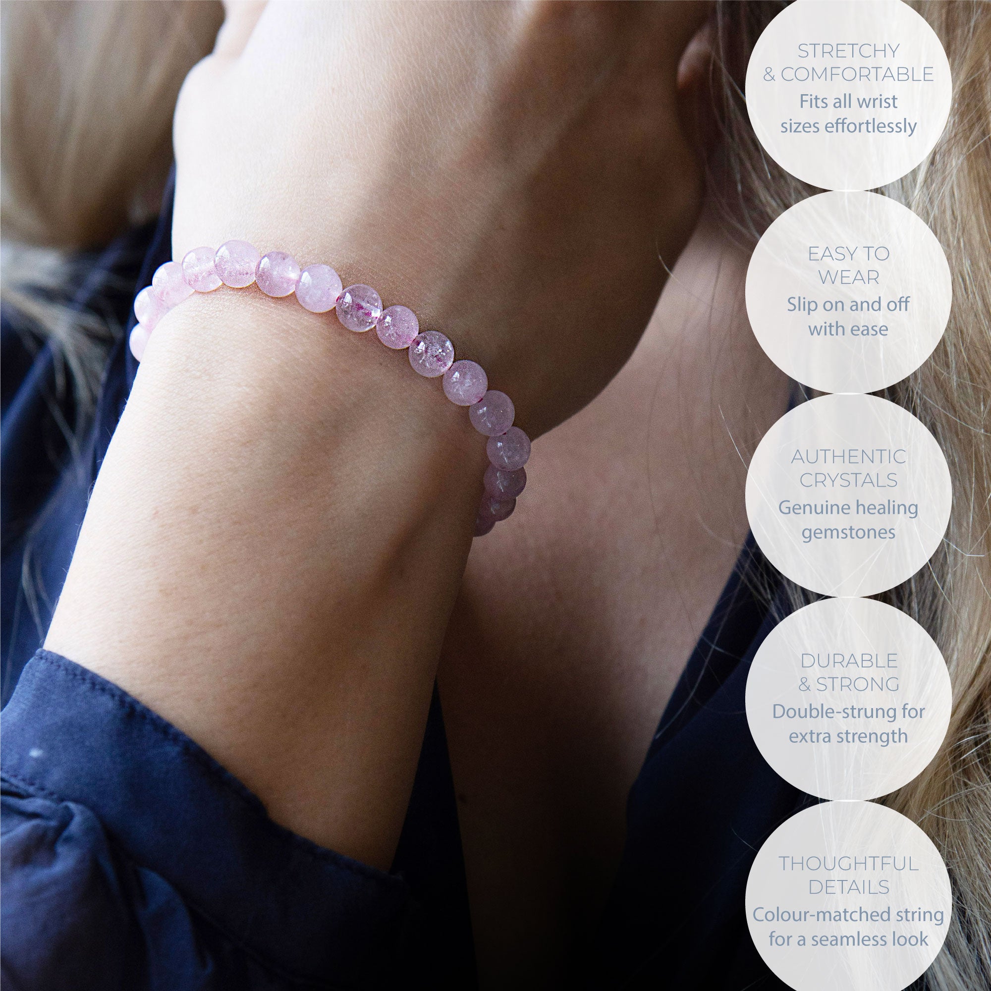 HEALING ROSE QUARTZ BEAD BRACELET 6MM