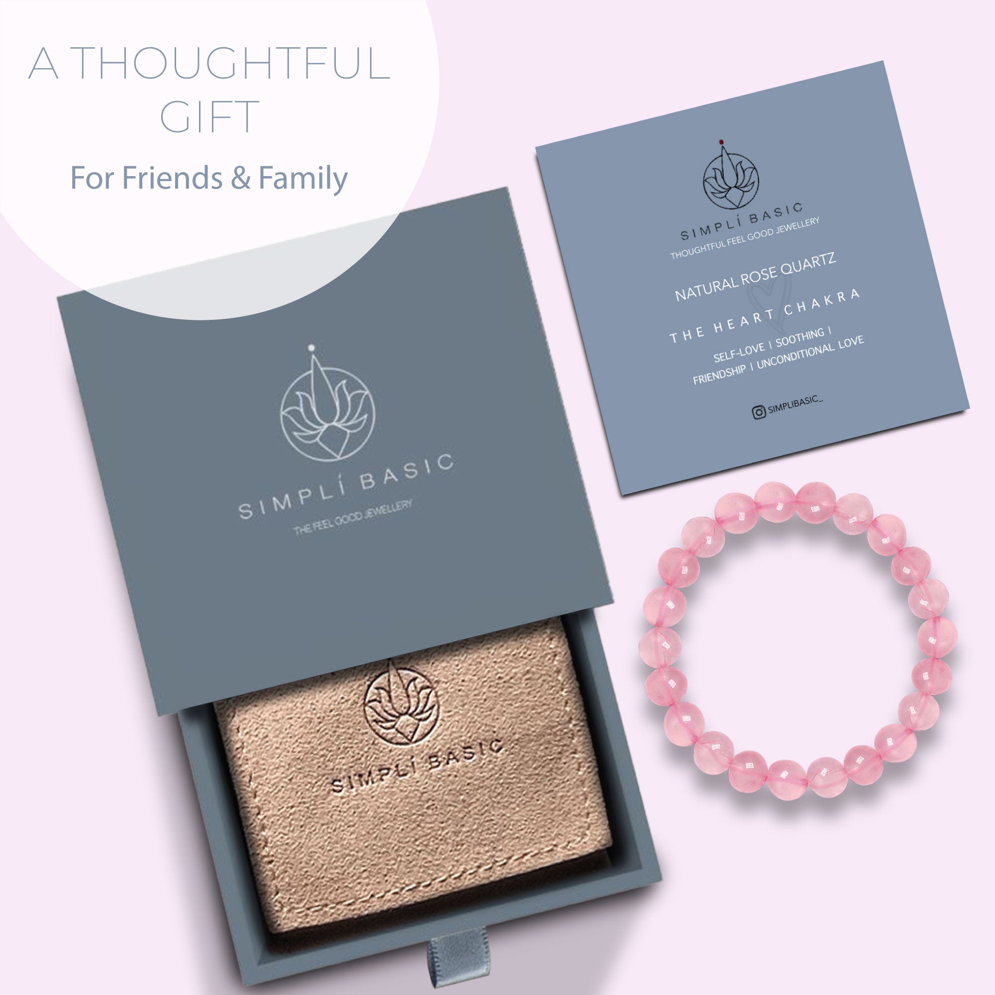 HEALING ROSE QUARTZ BEAD BRACELET 8MM