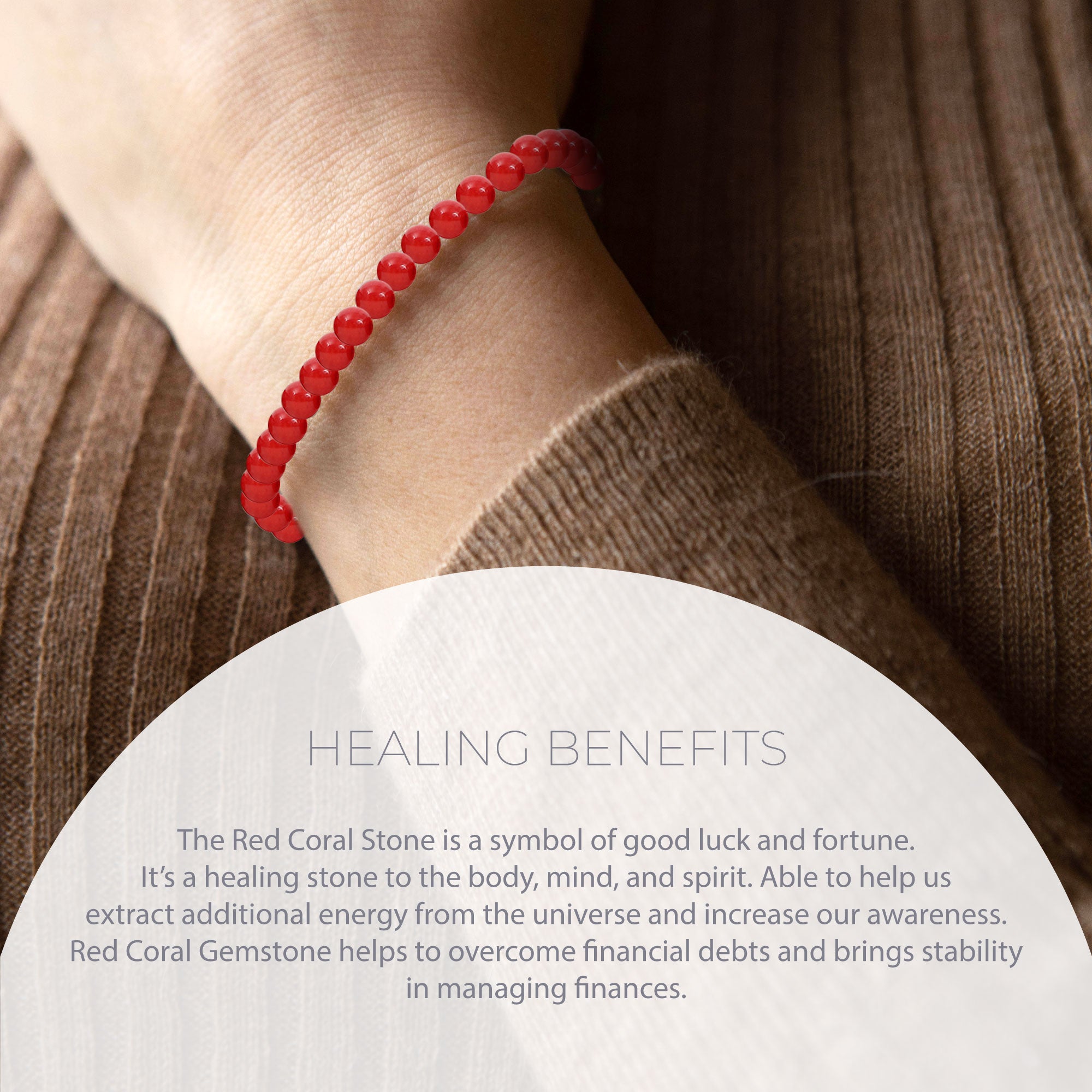 Healing Red coral bead bracelet 4mm