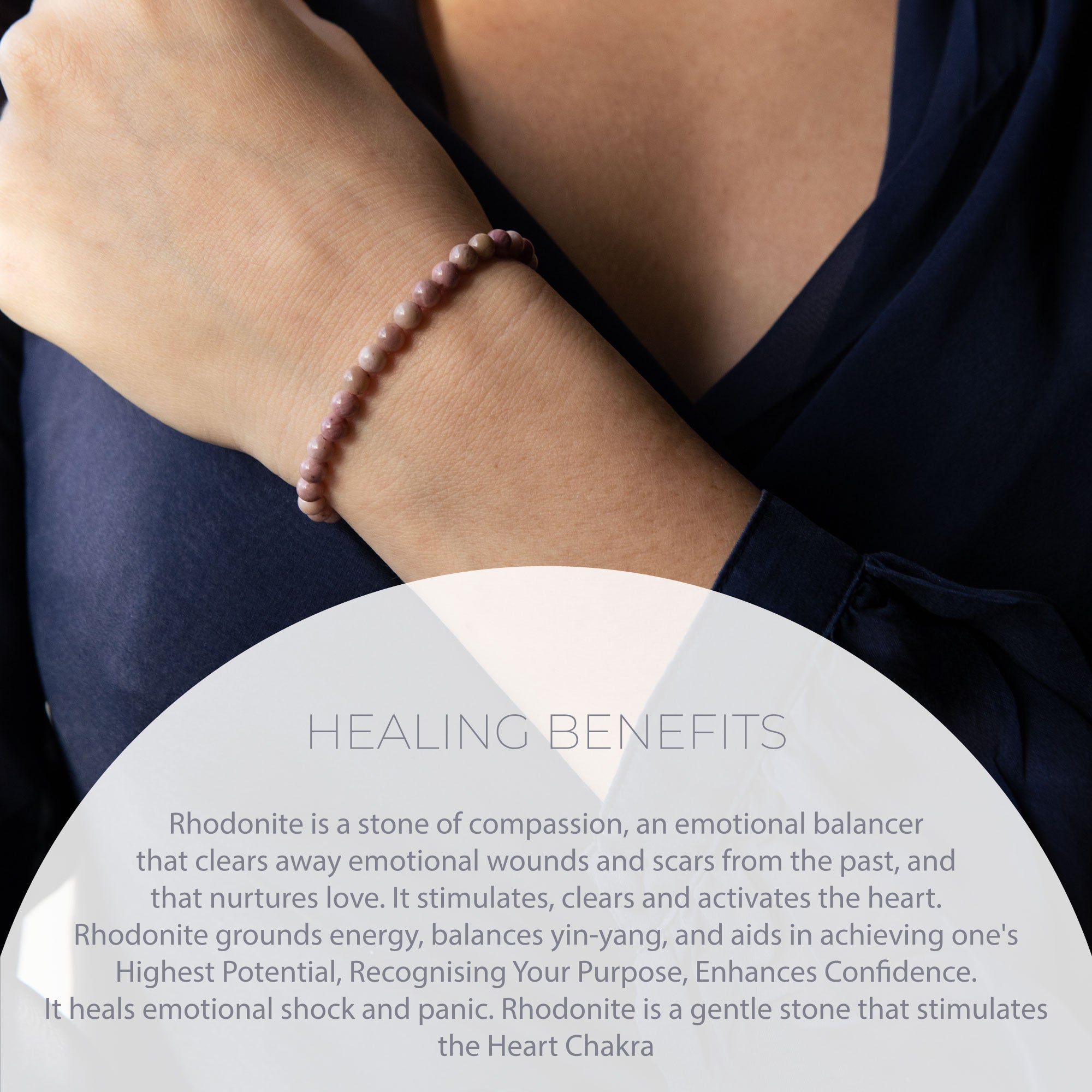 HEALING RHODONITE BEAD BRACELET 4MM