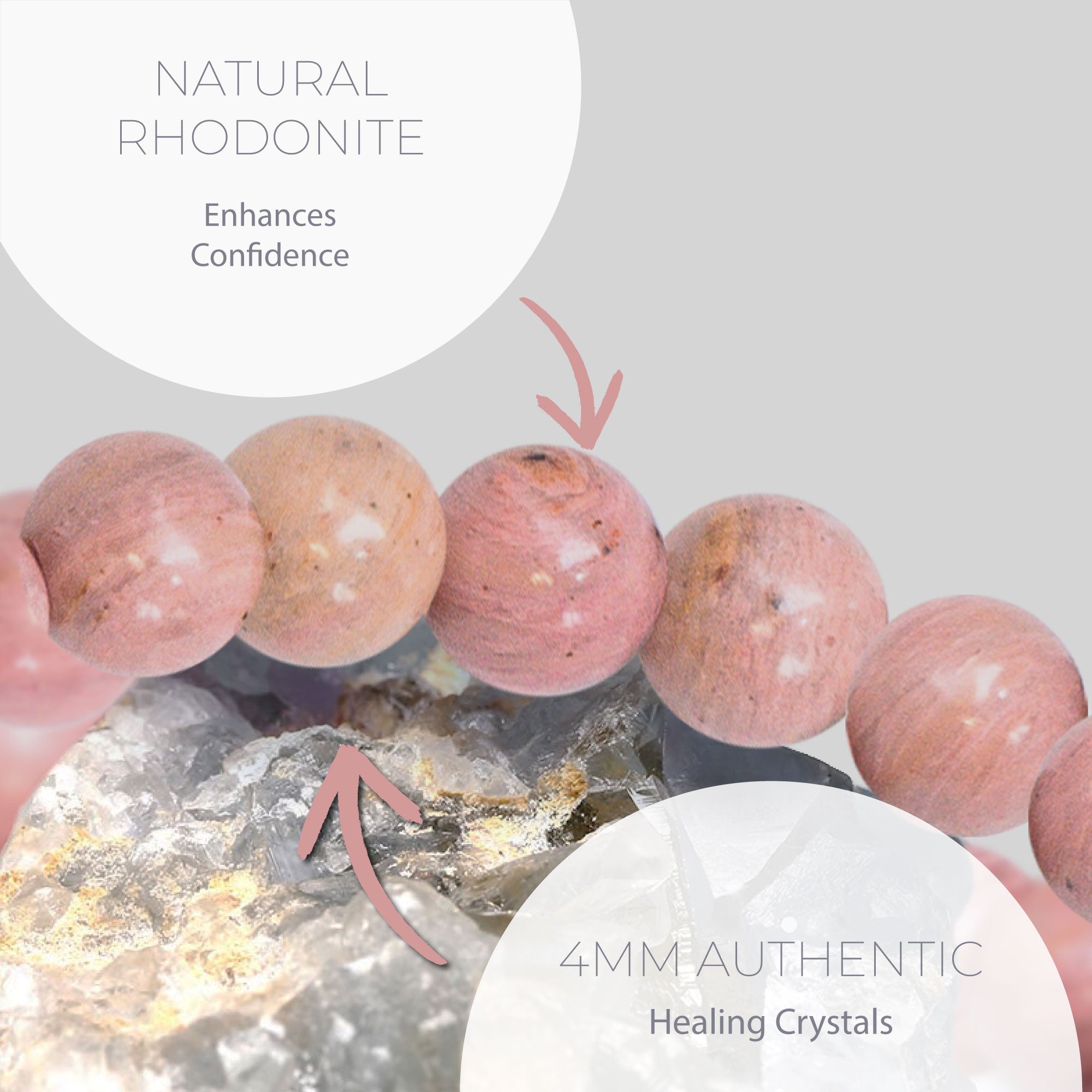 HEALING RHODONITE BEAD BRACELET 4MM