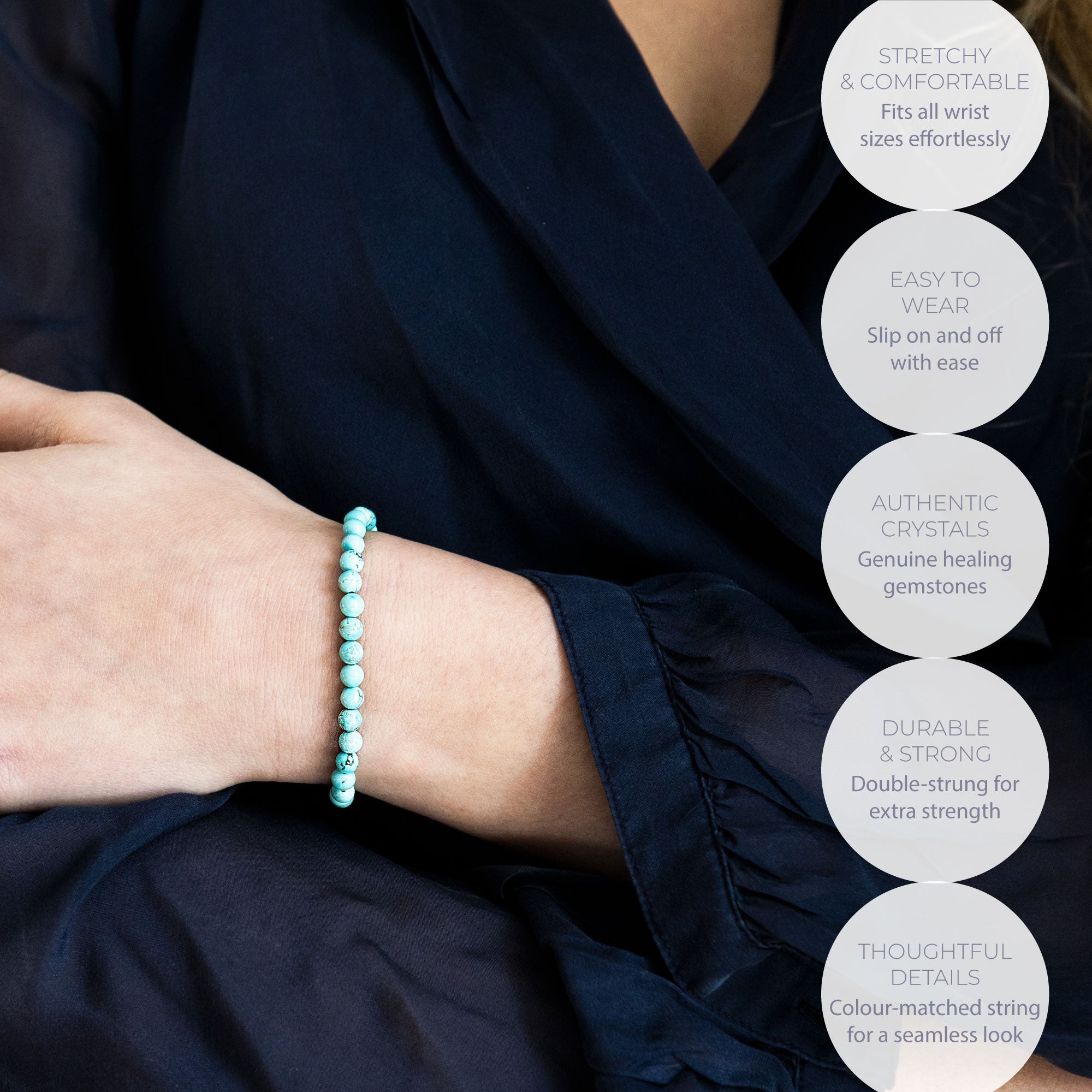 HEALING TURQUOISE BEAD BRACELET 4MM