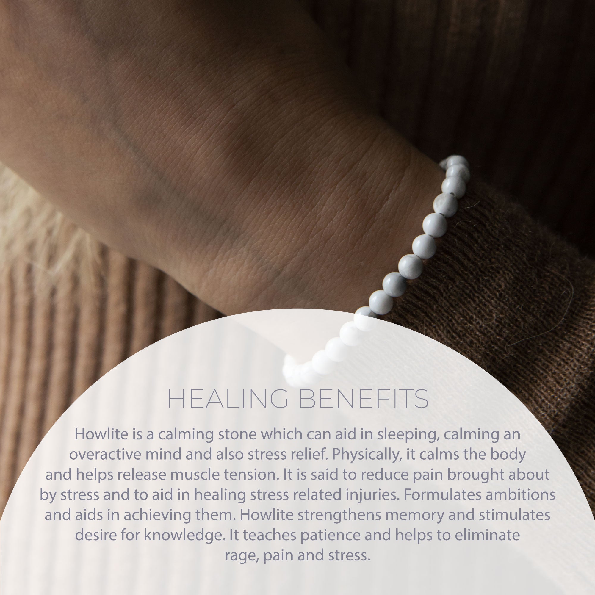 HEALING WHITE HOWLITE BEAD BRACELET 4MM