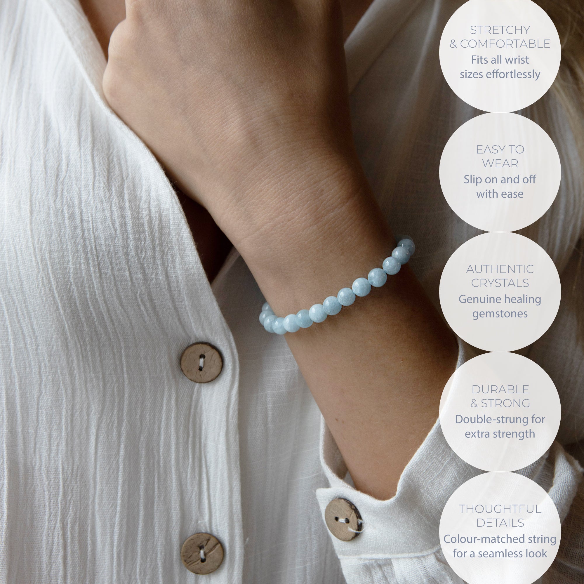 HEALING AQUAMARINE BEAD BRACELET 6MM