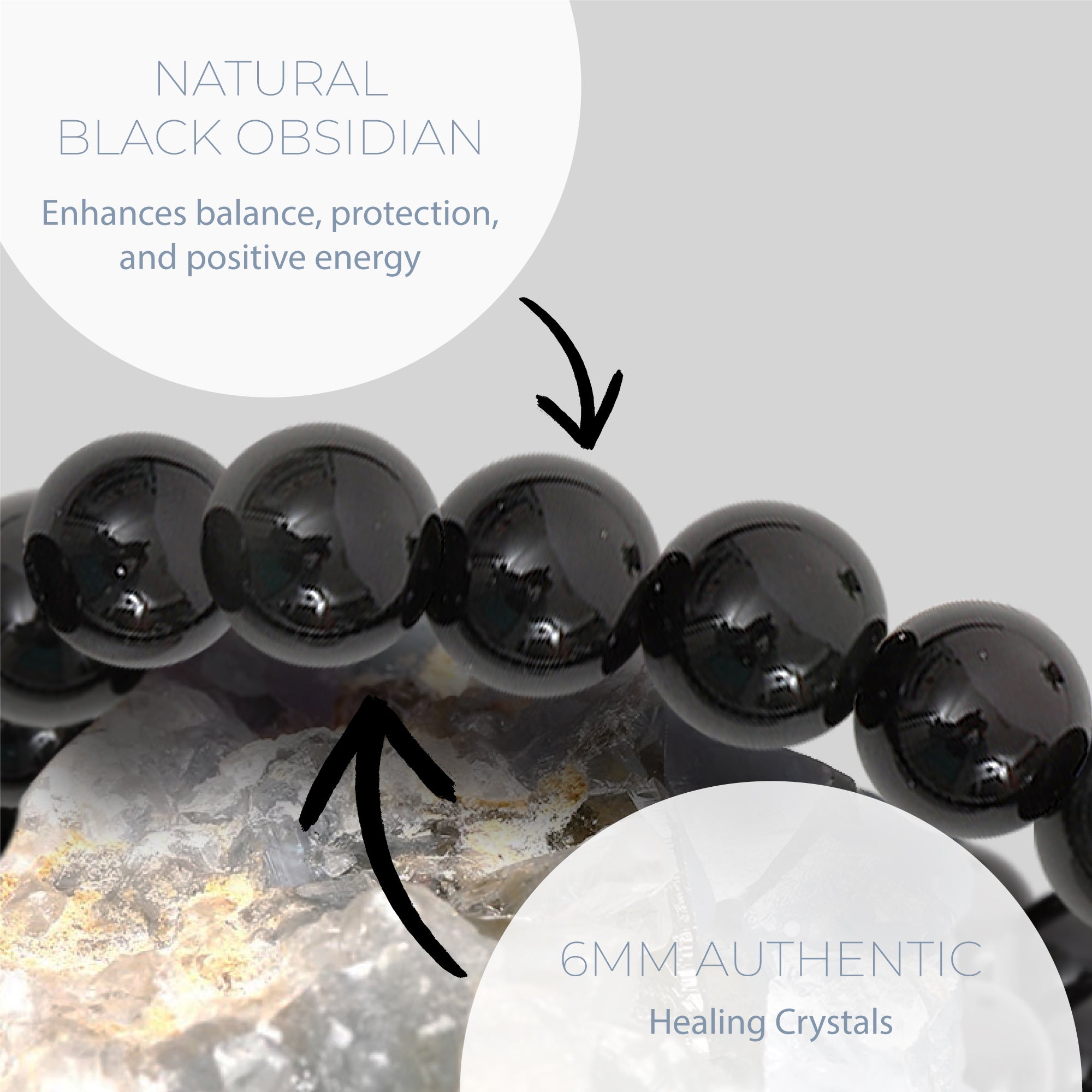 HEALING BLACK OBSIDIAN BEAD BRACELET 6MM