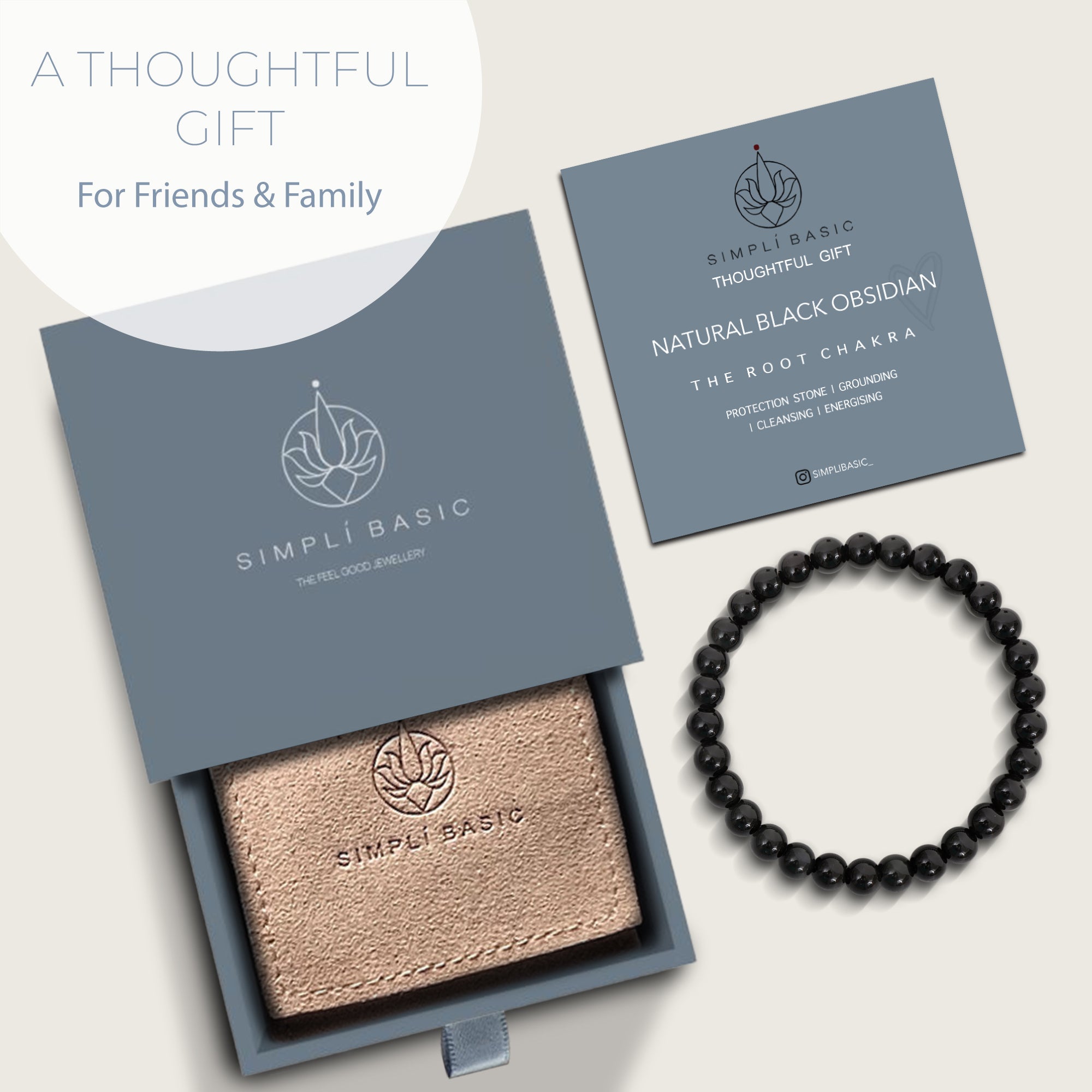 HEALING BLACK OBSIDIAN BEAD BRACELET 6MM