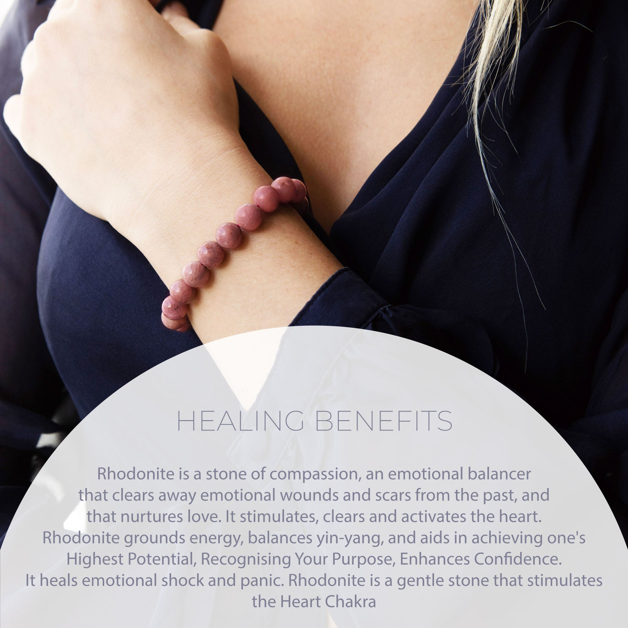 HEALING RHODONITE BEAD BRACELET 8MM