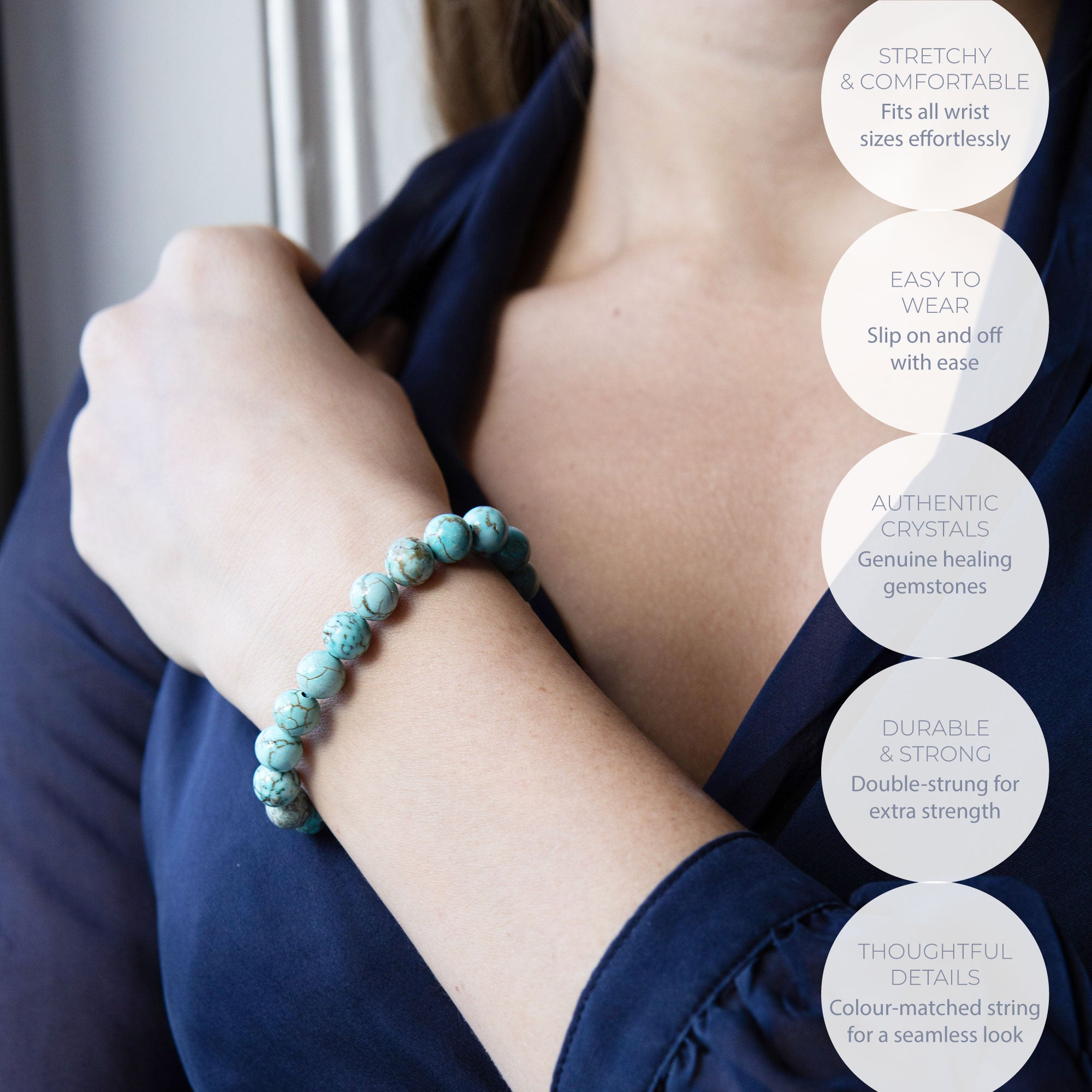 HEALING TURQUOISE BEAD BRACELET 8MM