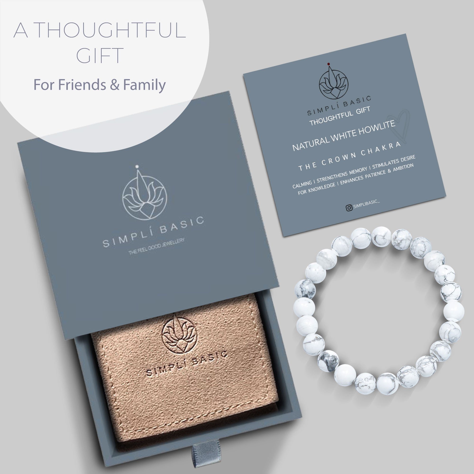 HEALING WHITE HOWLITE BEAD BRACELET 8MM