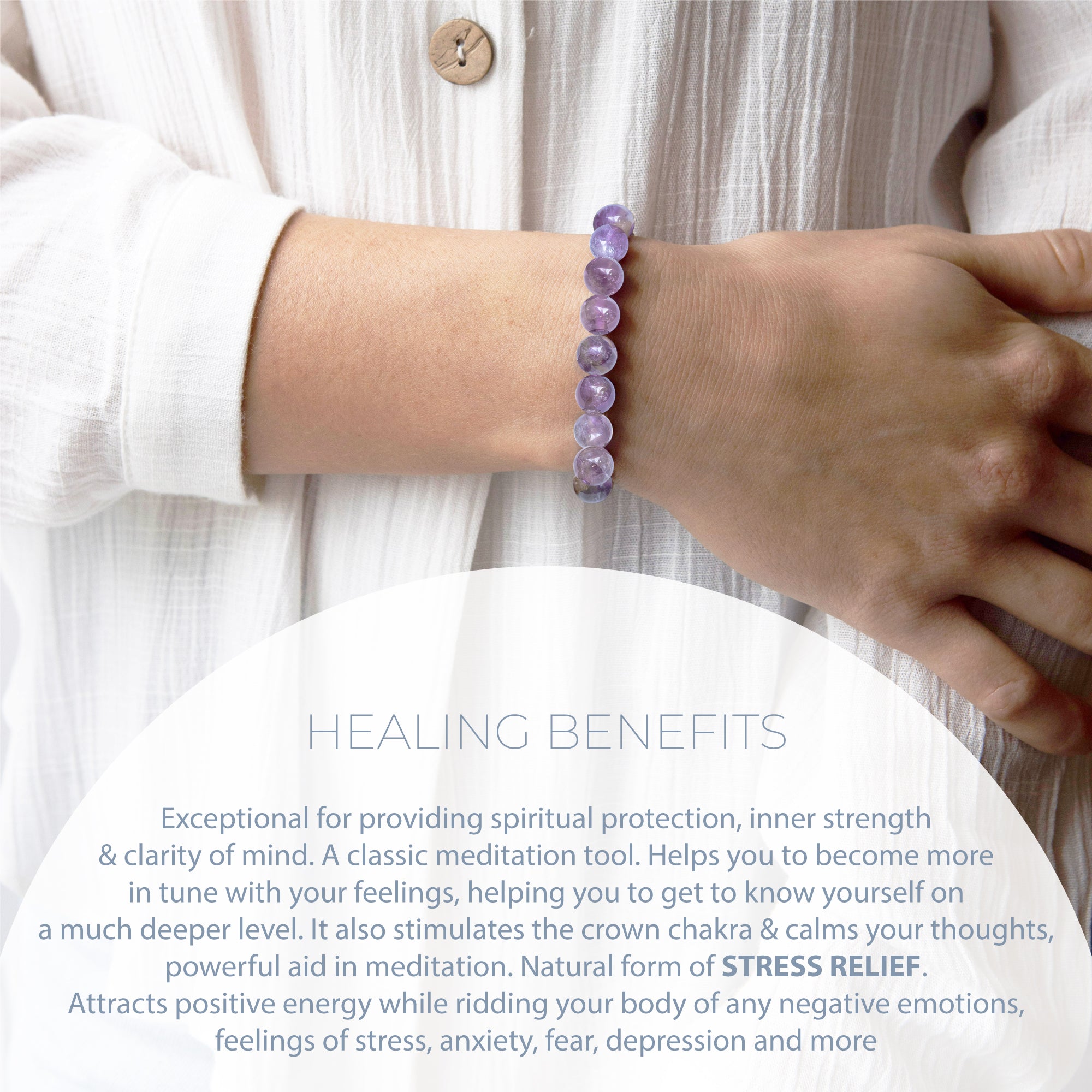HEALING AMETHYST BEAD BRACELET 8MM