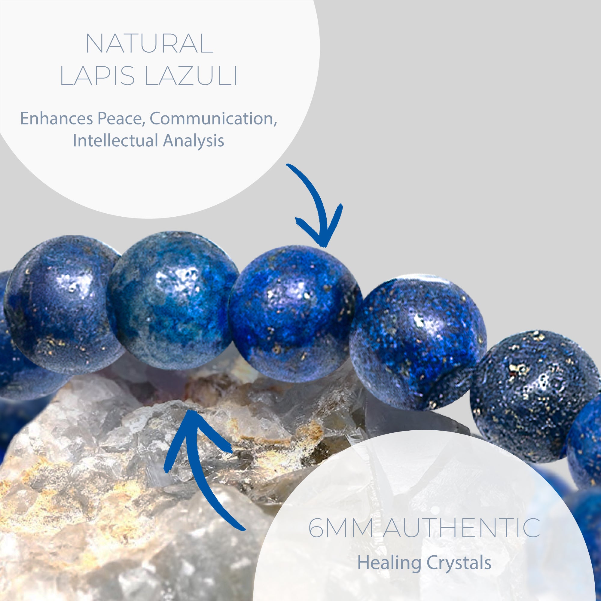 HEALING BLUE LAPIS LAZULI BEAD BRACELET 6MM