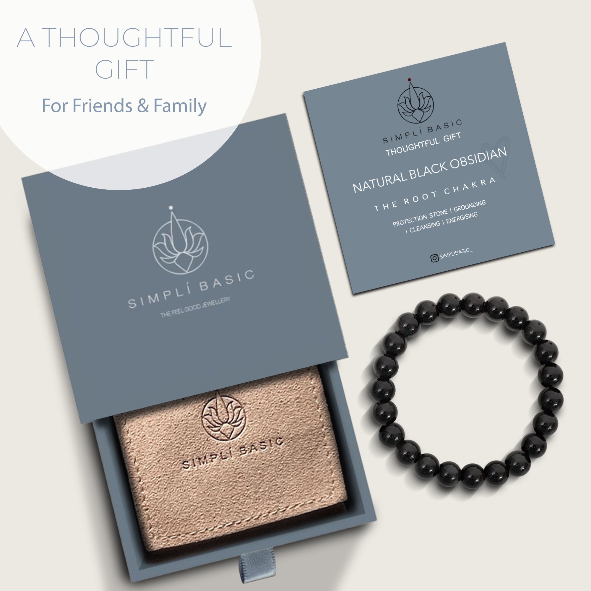 HEALING BLACK OBSIDIAN BEAD BRACELET 8MM