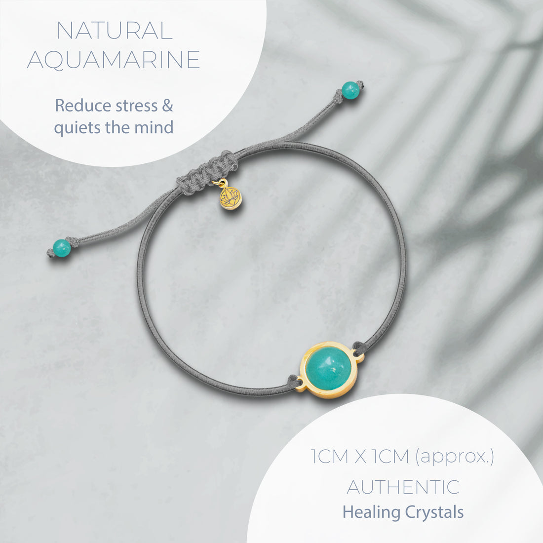 NATURAL AQUAMARINE & GREY STRING BRACELET – ADJUSTABLE SOFT CORD