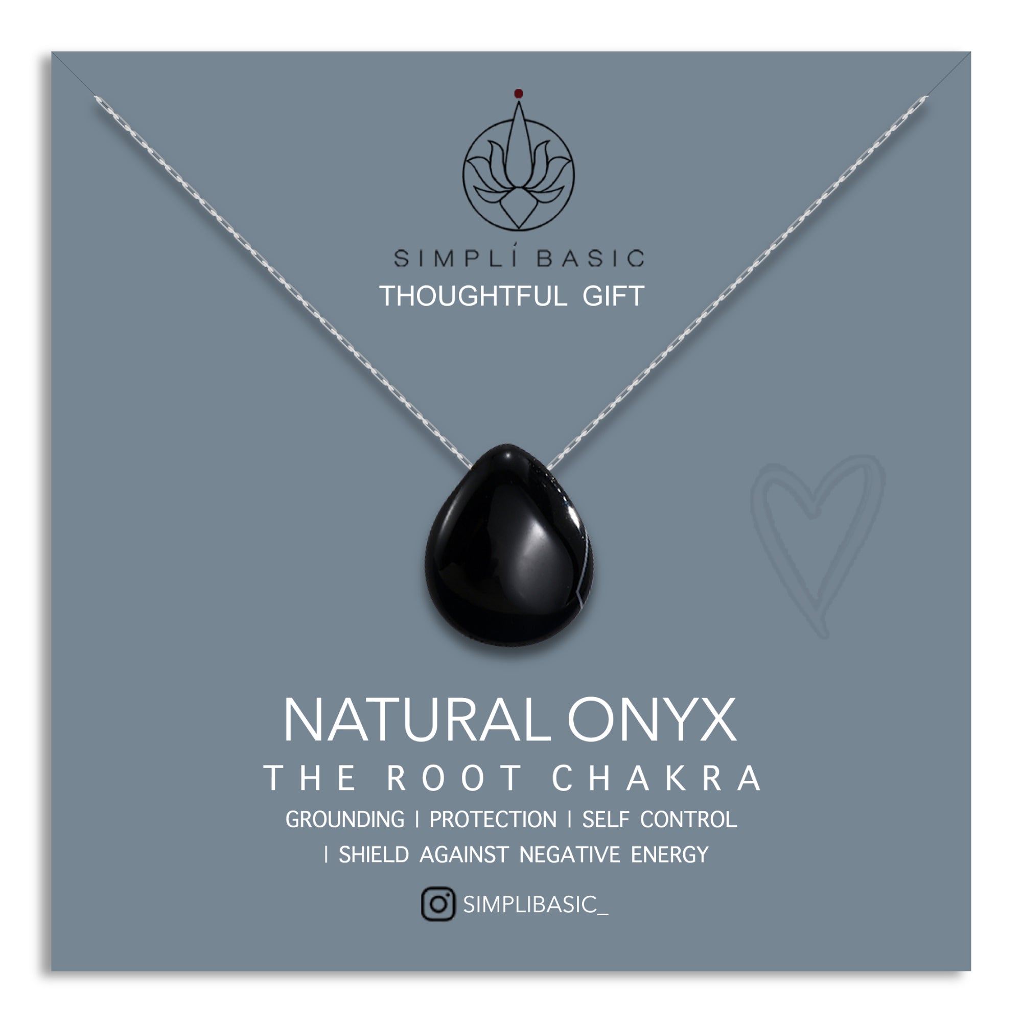 BLACK ONYX FLOATING STONE SILVER CHAIN NECKLACE
