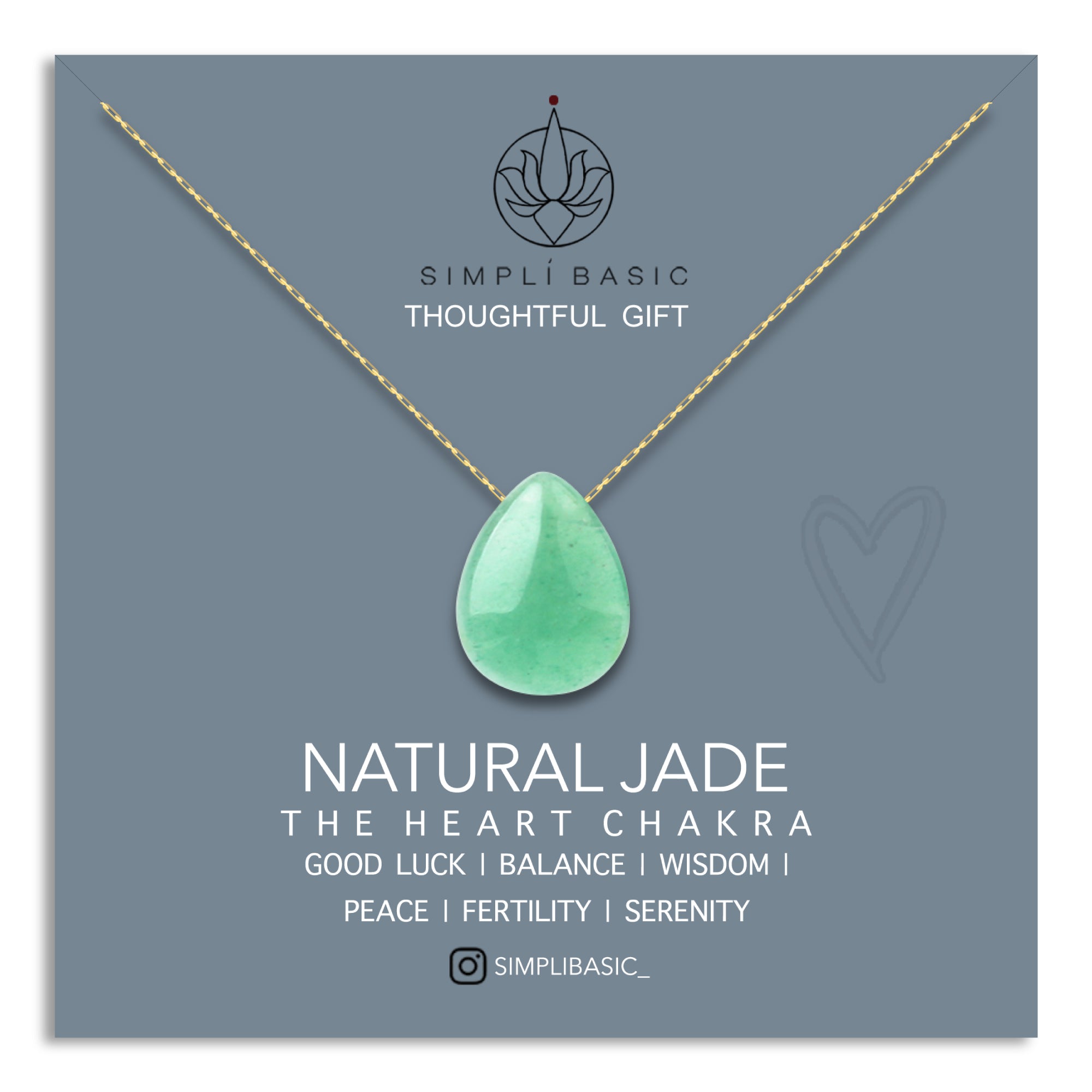 NATURAL JADE TEARDROP 18K GOLD PLATED CHAIN NECKLACE