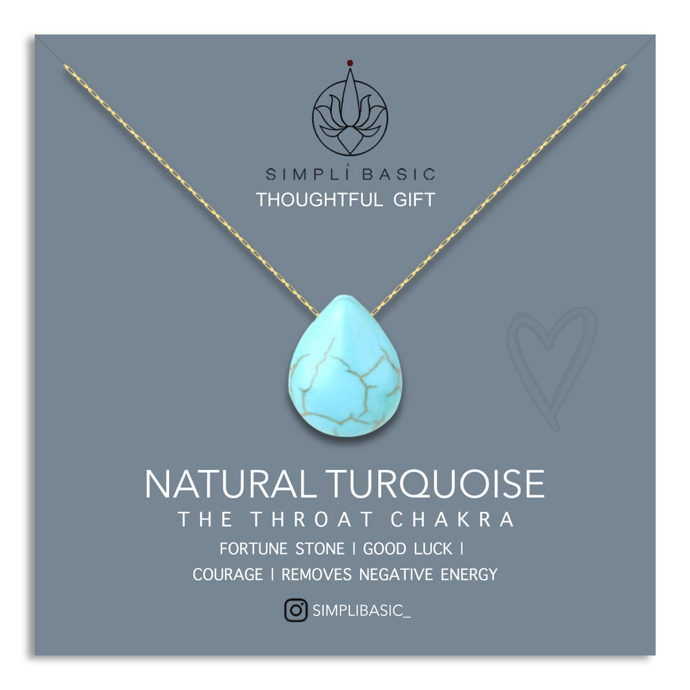 NATURAL TURQUOISE TEARDROP 18K GOLD PLATED CHAIN NECKLACE