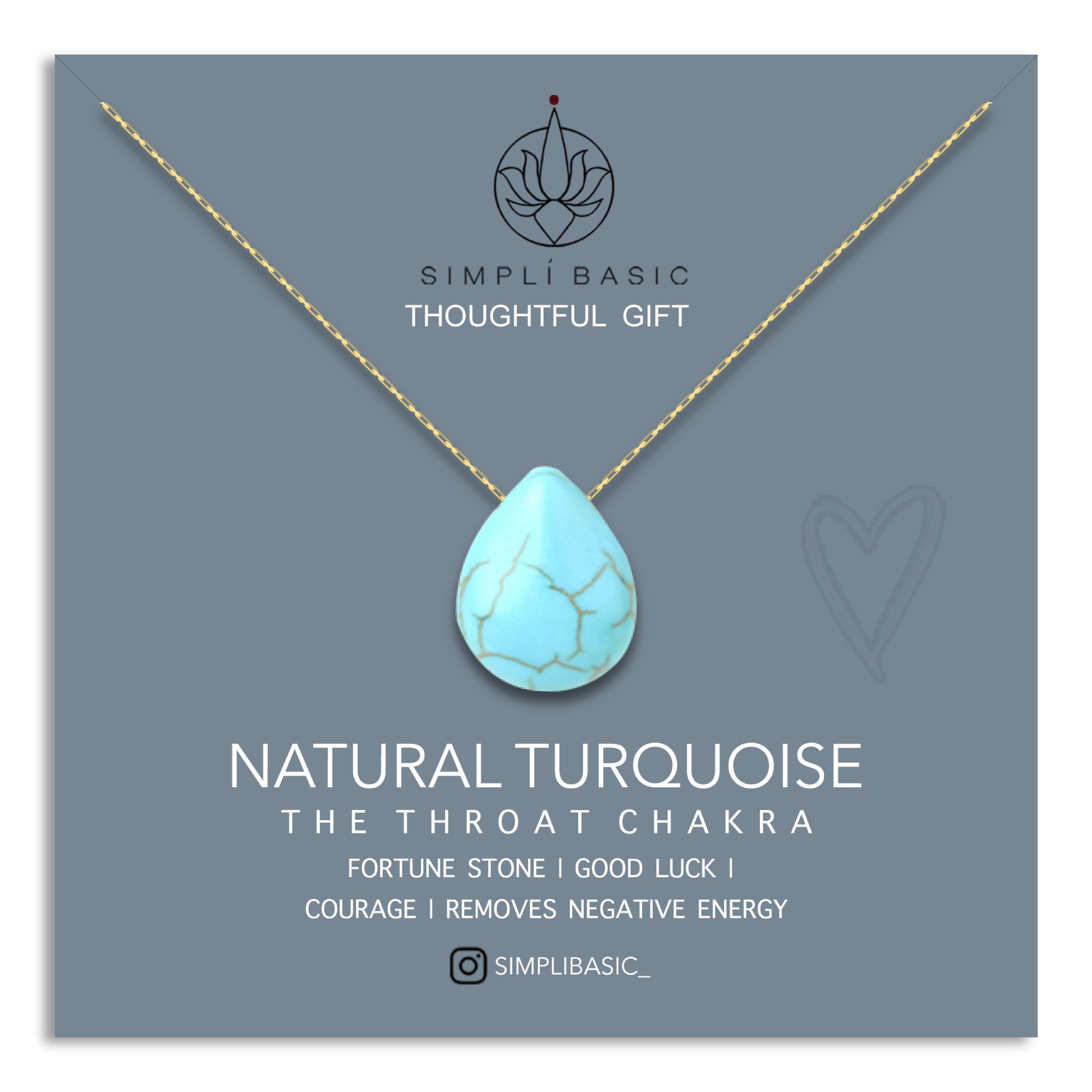 NATURAL TURQUOISE TEARDROP 18K GOLD PLATED CHAIN NECKLACE