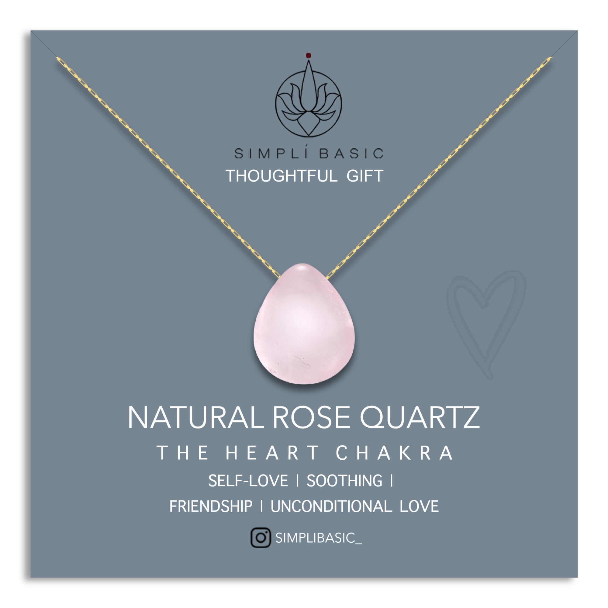 NATURAL ROSE QUARTZ TEARDROP 18K GOLD PLATED CHAIN NECKLACE