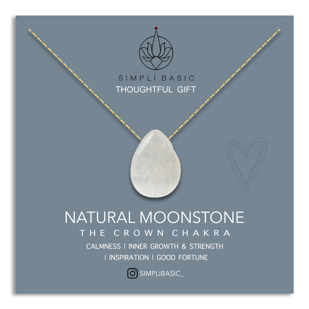 NATURAL MOONSTONE TEARDROP 18K GOLD PLATED CHAIN NECKLACE