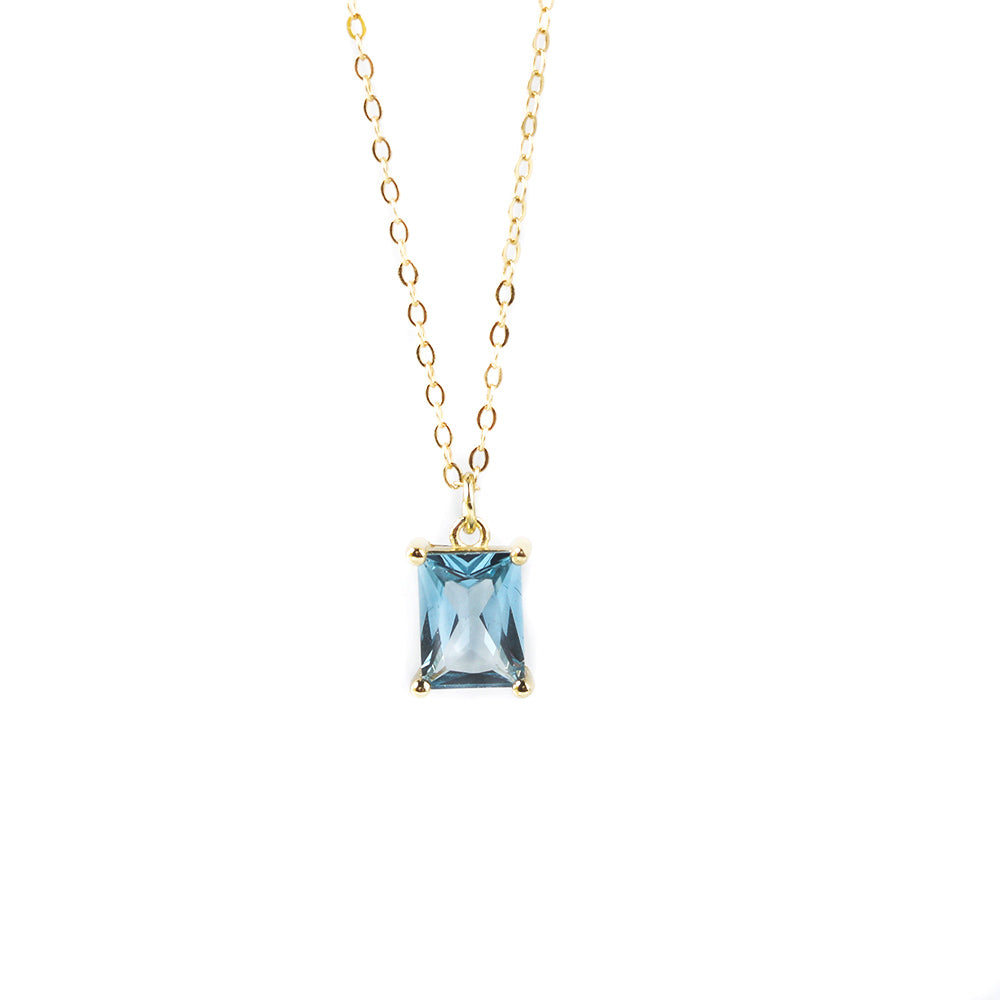 Aquamarine Emerald Cut Necklace 14k Gold plated