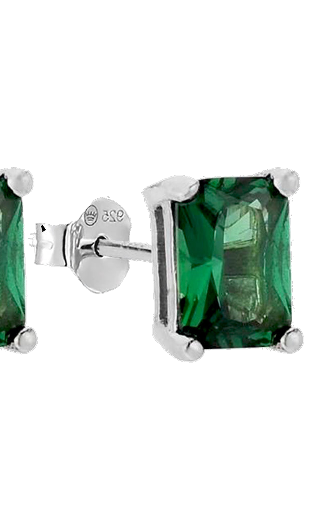 Green Emerald Cut Stud Silver