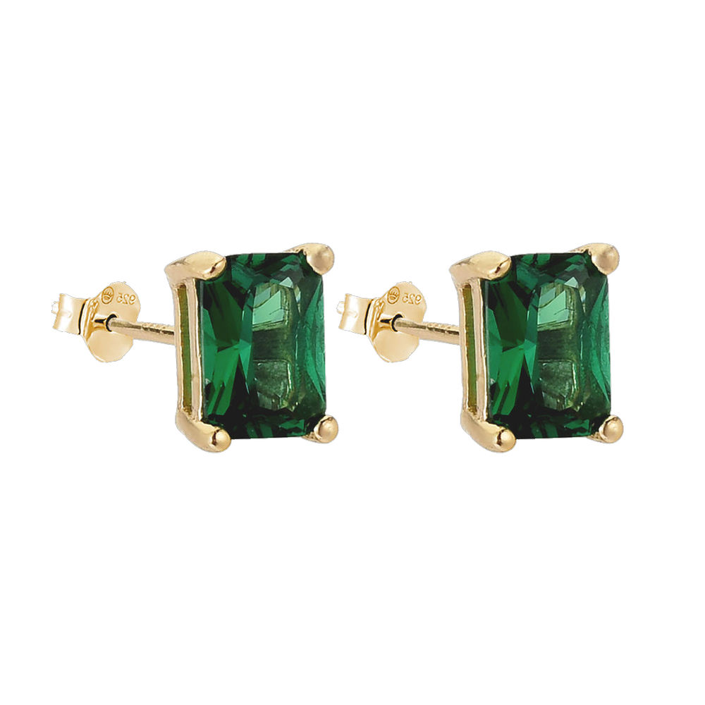 Green Emerald Cut Stud 14k Gold plated