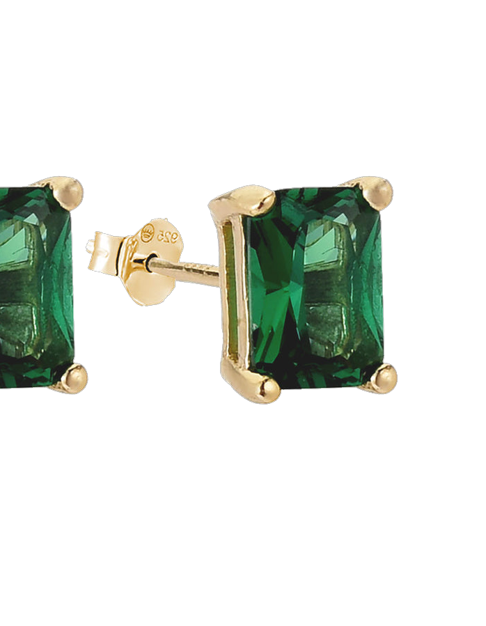 Green Emerald Cut Stud 14k Gold plated