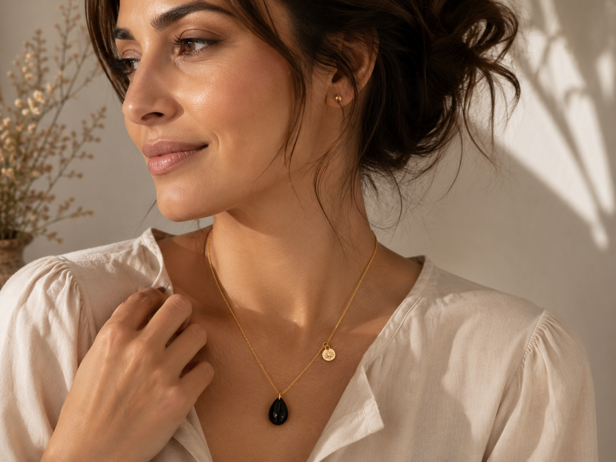 ORĀ Floating Black Onyx Necklace - on model