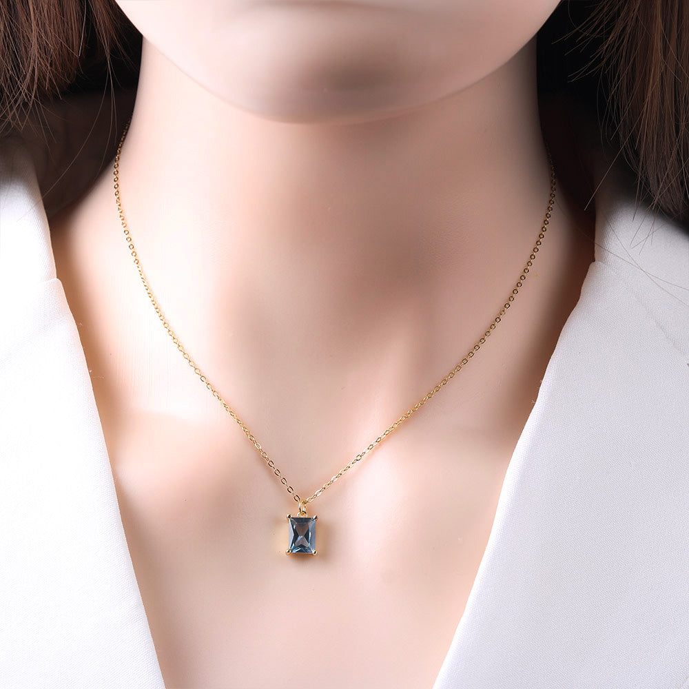 Aquamarine Emerald Cut Necklace 14k Gold plated